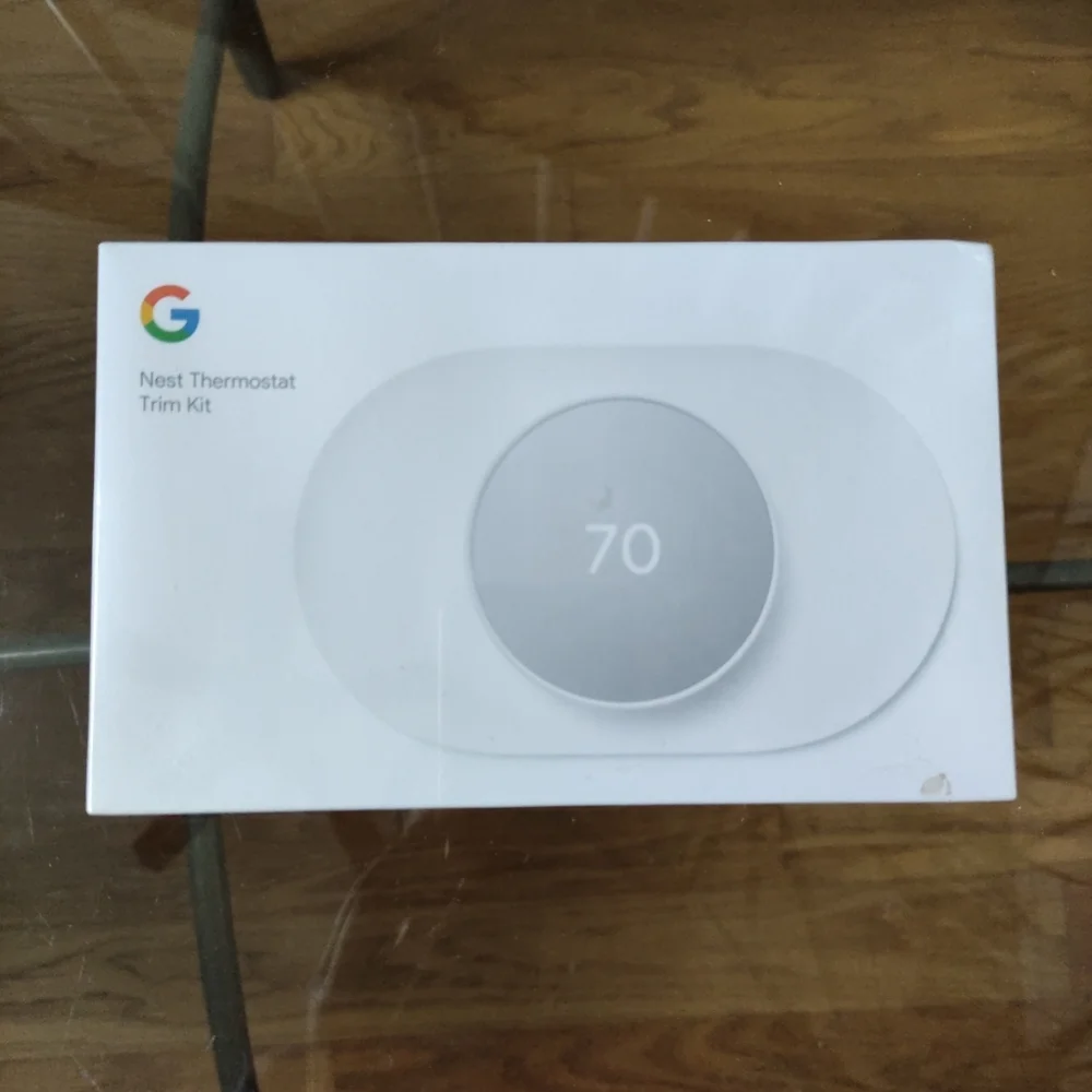 New Open Box Google G4CVZ Nest Thermostat Black and New Sealed Trim Kit